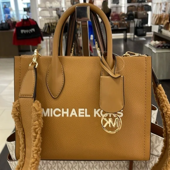 Michael Kors Mirella Small Pebbled Leather Shopper Top Zip Crossbody XBody Bag